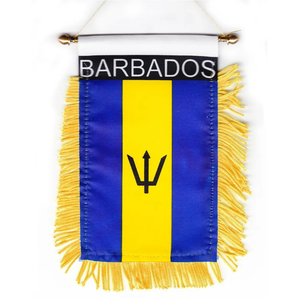 Hot Großhandel OEM Qualität tragbare Quaste Rand dekorative hängende Barbados nationale Wand hängen Wimpel Flagge