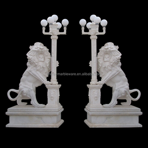 Decoración de jardín al aire libre emparejado mármol blanco León estatua lámpara para <span class=keywords><strong>la</strong></span> venta - Product Image 1