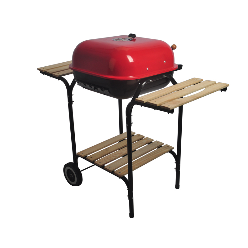 SEJR Carré 18 pouces Rouge Barbecue Au Charbon De Bois Portable avec Table D'appoint En Bois Barbecue 98X59X89 cm