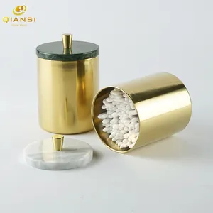 कस्टम पॉलिश दौर धातु सजावटी सोने प्राकृतिक सफेद संगमरमर भंडारण बॉक्स कलम ढक्कन के साथ जार होटल बाथरूम सामान