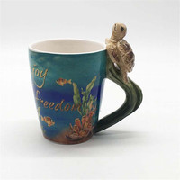 Tasse à poignée en forme de tortue de mer, tasse à poignée 3d en céramique faite à la main personnalisée