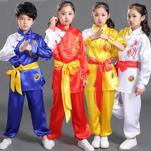 Traje de fantasia infantil wushu, roupa de manga curta/longa para jovens, roupa de kfu performance