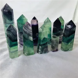 Puntos de cristal curativos de cuarzo, cristal de fluorita arcoíris natural, al por mayor