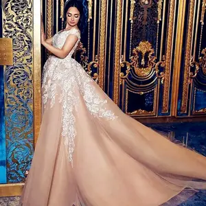 Custom Made Luxury Long Wedding Dress Party Wear Lace Peach Bridal Dresses Brand Vestido de novia For Fat Robe de mariage