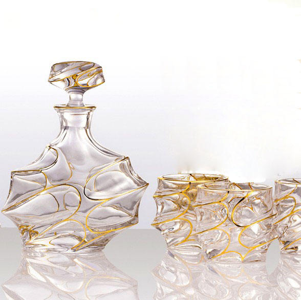 Whiskey Decanter set for Liquor Gold Rim Scotch Crystal Glass Decanter and 6 glasses set