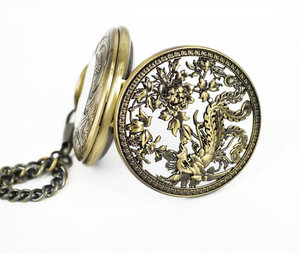 Orologio <span class=keywords><strong>da</strong></span> <span class=keywords><strong>Tasca</strong></span> Meccanico Vintage 2019 con Carica Manuale, Scheletrato, Motivo Fenice Portafortuna in Bronzo - Product Image 3