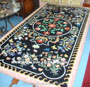 ทำด้วยมือ Pietra Dura หินอ่อนสีดำตารางด้านบน - Product Image 1