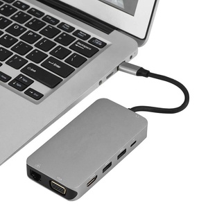 10 in 1 <span class=keywords><strong>USB</strong></span> Tipo-<span class=keywords><strong>C</strong></span> a HDMI VGA Audio <span class=keywords><strong>Aux</strong></span> RJ45 Gigabit e PD di ricarica carta di DEVIAZIONE STANDARD TF lettore di e 3 USB3.0 Hub per MacBook e più - Product Image 4