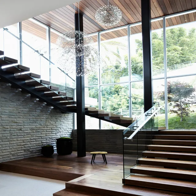 טרומי דירות בניין עץ זכוכית מדרגות מדרגות