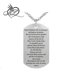 Saint Michael Archangel Prayer Medal Necklace Stainless Steel Bible Verse Prayer Dog Tag Necklace