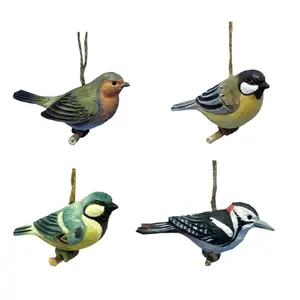 Decorative Hand Carved Wooden Birds Decoration Black Tit wood carving birds