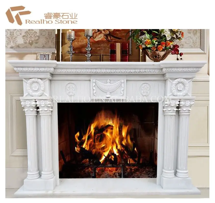 Popular Good Quality White Marble Mantel Electric Fireplace