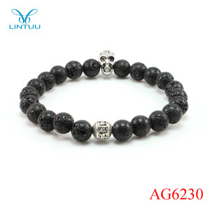 Pulsera de piedras preciosas perlas al por mayor mens Skull set de piedra de <span class=keywords><strong>onix</strong></span> pulseras con cuentas Lapis negro mate - Product Image 2