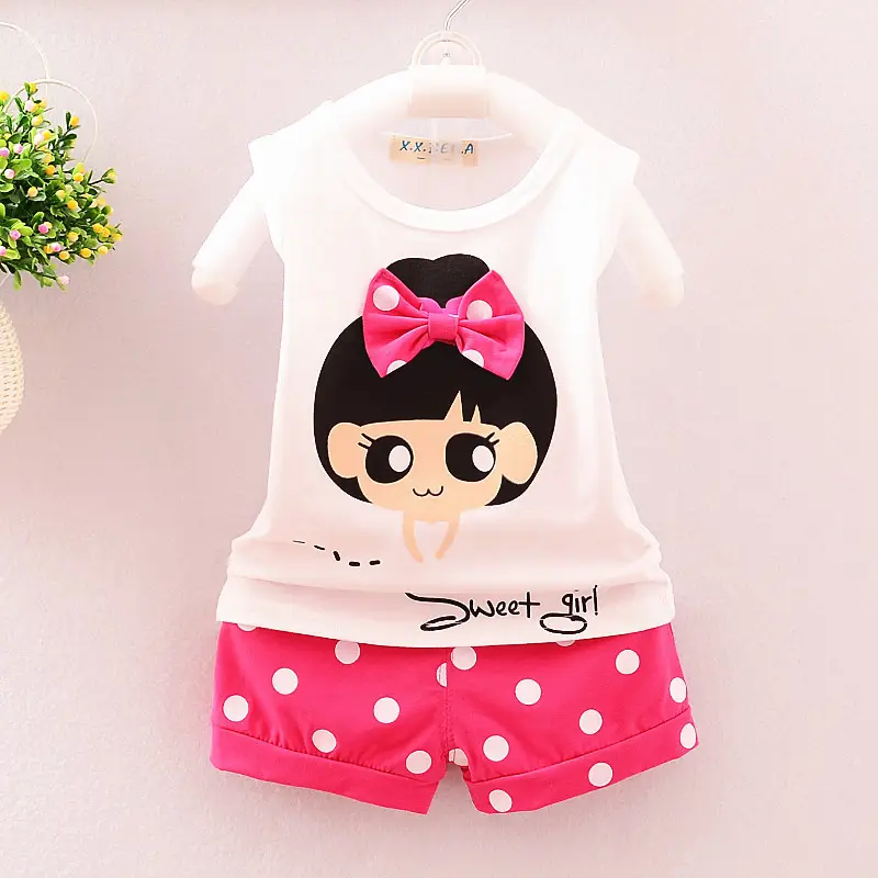 韓国の夏の綿2ピース甘い小さな女の赤ちゃんブランドのブティック服セット