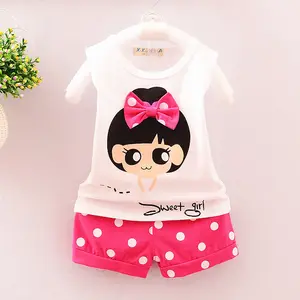 Kore yaz pamuk 2 parça tatlı küçük bebek kız marka butik giyim setleri