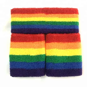 Cheap Wholesale Cotton Rainbow Gay Pride Sweat Headbands and Wristbands