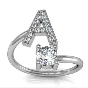 批发铜合金镀银钻石手指首饰打开可调整大小的首字母 L R H 字母戒指