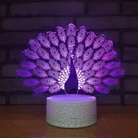 Luz de noche de pavo real 3D LED 7, lámpara de mesa colorida para niños, regalo de Navidad, Base blanca con Interruptor táctil y Control remoto