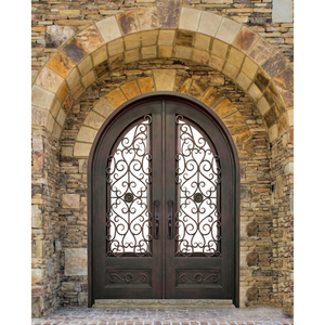 Morden seguridad entrada principal al aire libre arco superior <span class=keywords><strong>de</strong></span> doble puerta <span class=keywords><strong>de</strong></span> hierro forjado - Product Image 1