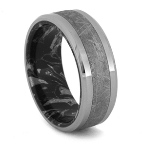 Gentdes Jewelry Schwarz-Weiß-<span class=keywords><strong>Mokume</strong></span>-Inlay und Gibeon Meteorite-gefütterter Titan ring - Product Image 2