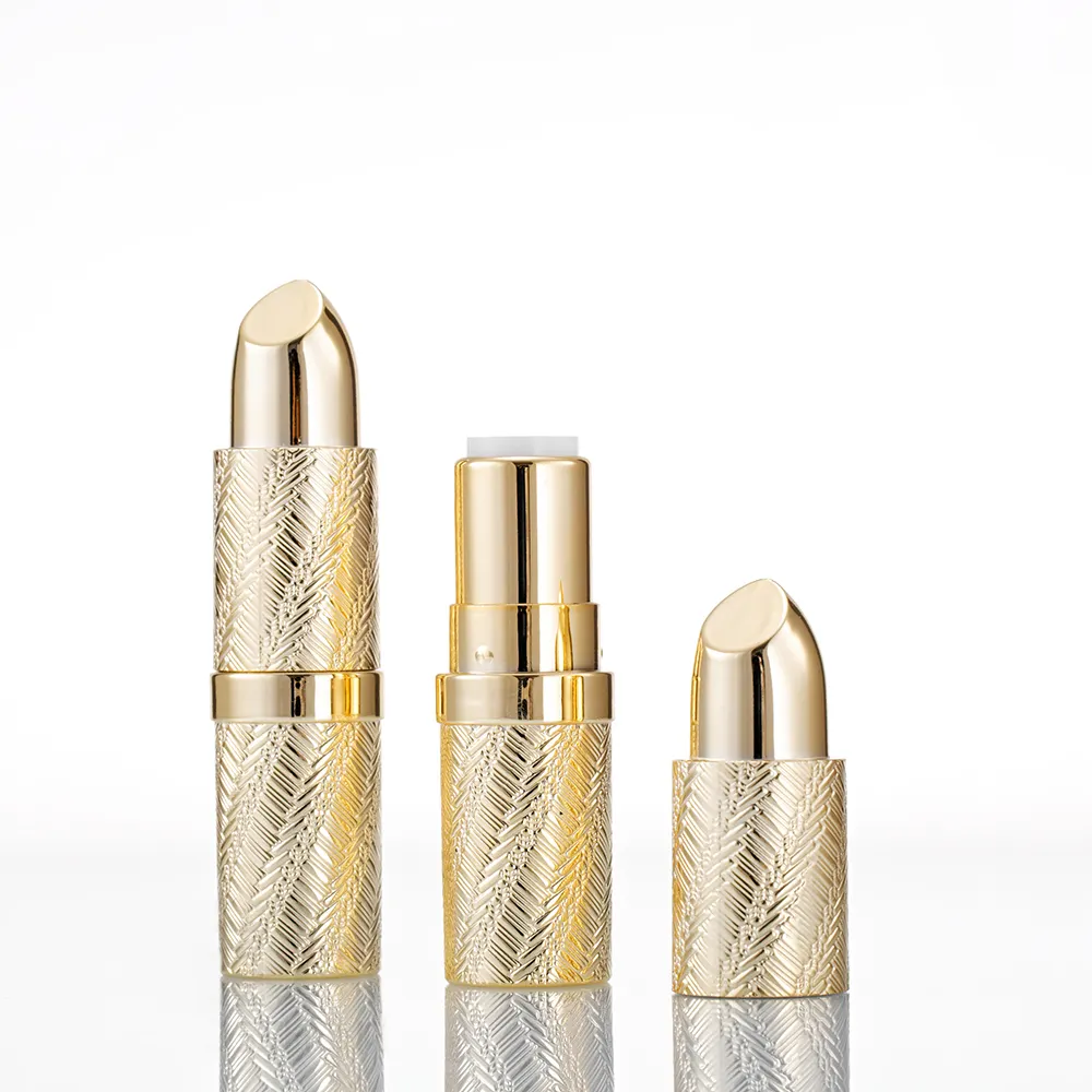 Grosir Kemasan Lipstik Emas Mewah, Tabung Lipstik Mengkilap Emas Bulat 12.1 Mm, Tabung Lip Gloss Plastik
