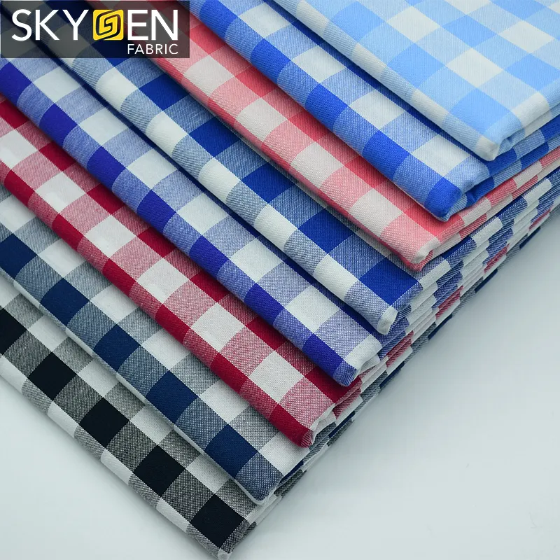 Skygen-tela oxford 100 algodón para hombres, hilo teñido suave, negro y blanco, a cuadros