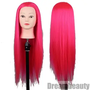 Dreambeauty Kuaförlük Manken Saç Uygulama Eğitim Modeli Gül Kırmızı Renk 28 inç