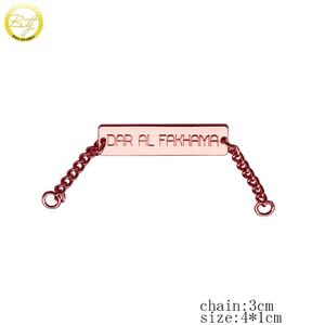 Etiquetas de metal de oro rosa a la moda, logotipo de marca, placa de etiqueta de cadena de nombre estampada personalizada <span class=keywords><strong>para</strong></span> <span class=keywords><strong>ropa</strong></span> de mujer - Product Image 2
