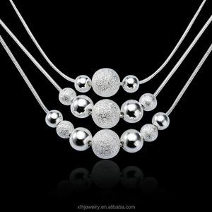 Último diseño de la venta al por mayor 925 plata esterlina <span class=keywords><strong>marcasita</strong></span> collar con tres cadenas de bola de plata - Product Image 2