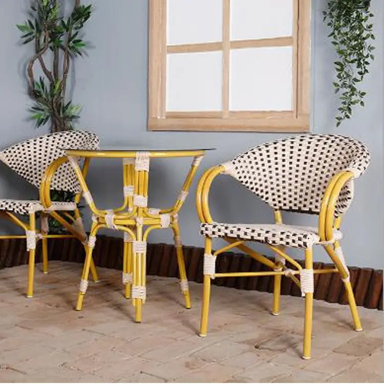 Französischer klassischer Esstisch und Stühle im provinziellen Stil Esszimmer Bambus-Rattan stuhl Nordic Weave Single Dining Chair