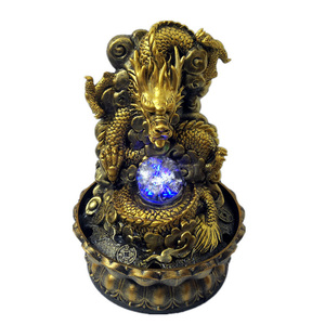 Asian Style Home indoor Geomantic Omen decor resin dragon statue water fountain