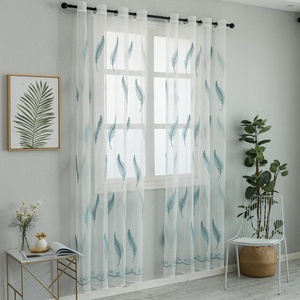 Cortina transparente blanca de tul con hojas bordadas de lujo para ventana, Organza, cortinas baratas para sala de estar, cortina para puerta - Product Image 2