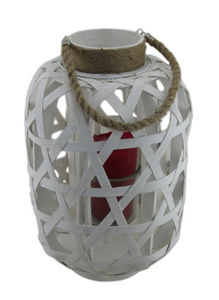 Portavelas <span class=keywords><strong>de</strong></span> Mimbre Tejido Blanco Rústico para Decoración del Hogar y Jardín - Product Image 3