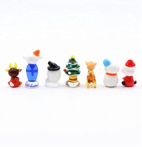 ムラノアートガラス工芸品サンタクロース彫刻手作り雪だるまかわいい鹿動物クリスマスのための小さなクリスマスツリーの置物 - Product Image 5
