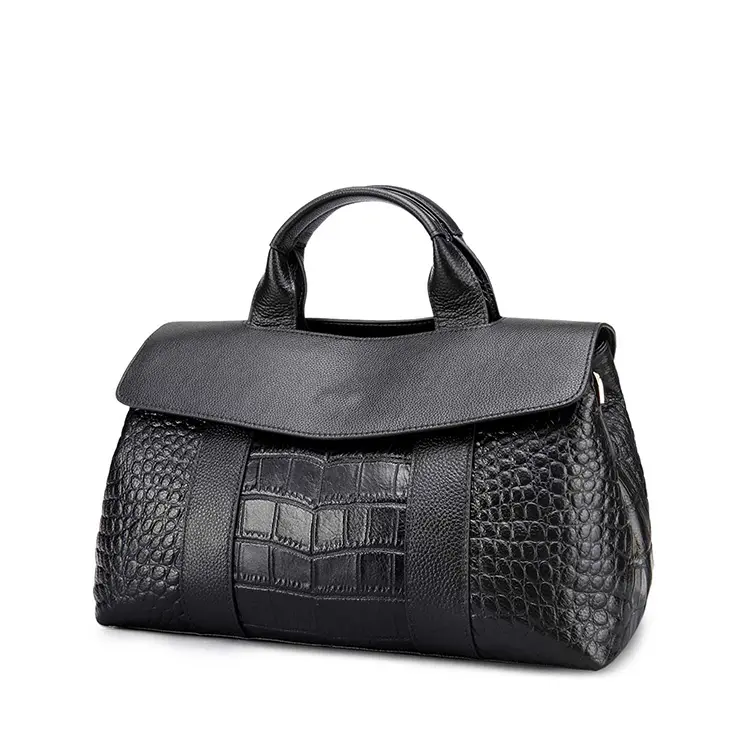 De alta calidad negro cocodrilo patrón de cuero de la PU de las mujeres de la Oficina bolsa de almacenamiento de gran tamaño bolsa de hombro