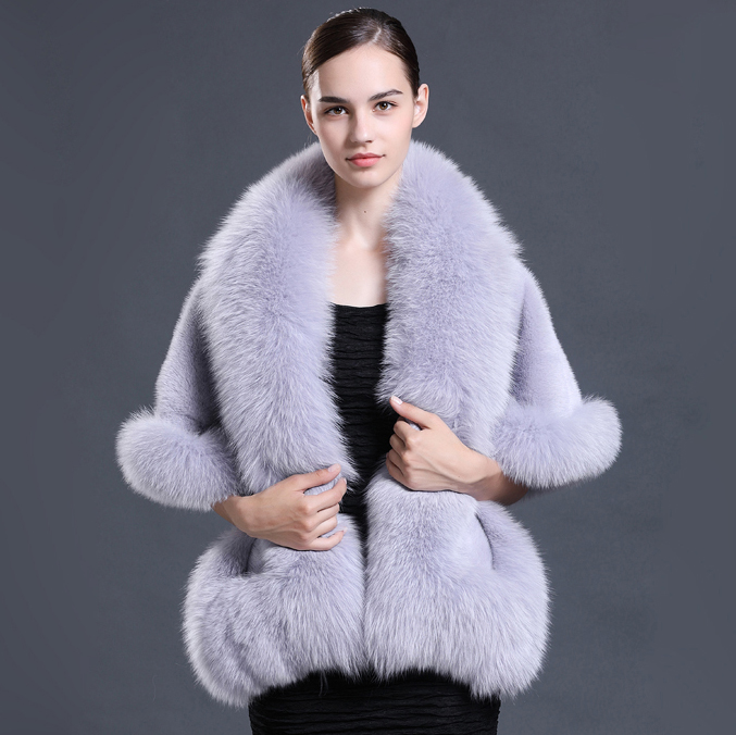 CX-B-M-05R норковая меховая шаль с отделкой из меха лисы, меховая накидка