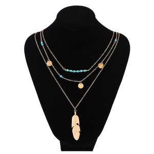 Moda Color oro multistrato moneta nappe Lariat Bar collane perline Choker <span class=keywords><strong>piuma</strong></span> pendenti collane per le donne Bijoux - Product Image 4