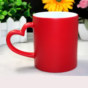 Reusable Heart Shaped Handle Ceramic Mugs Color Changing Mug With Hot Water For Sublimation