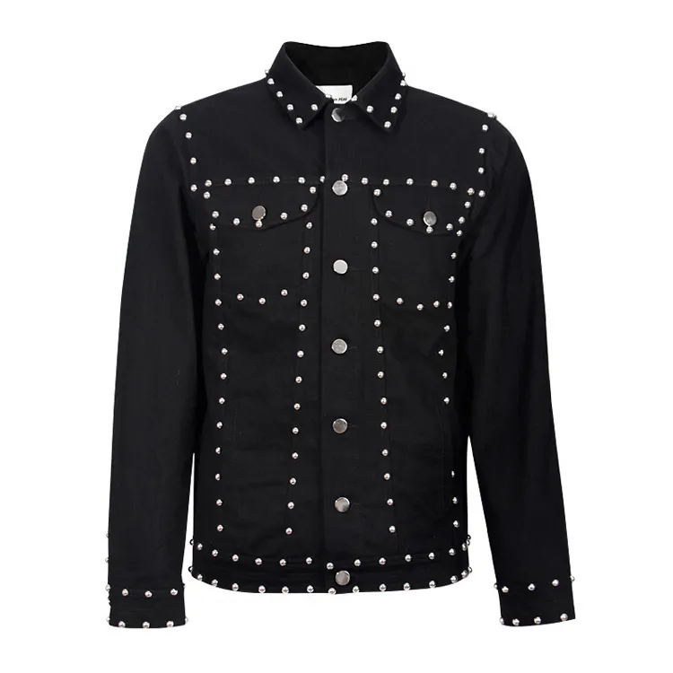 Jean Jackets Wholesale Men Punk Studded Biker Denim Jacket