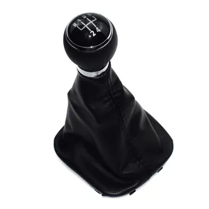 Black 5 Speed Gear Shift Knob Leather Boot For VW Jetta Golf 6 MK5 MK6 05-14