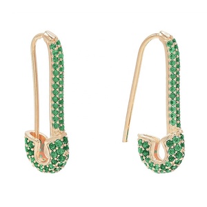 925 Silver 18k Gold Plated Micro Pave Jewelry Custom Gemstone <strong>Safety</strong> <strong>Pin</strong> Huggie Hoop <strong>Earrings</strong> - Product Image 3