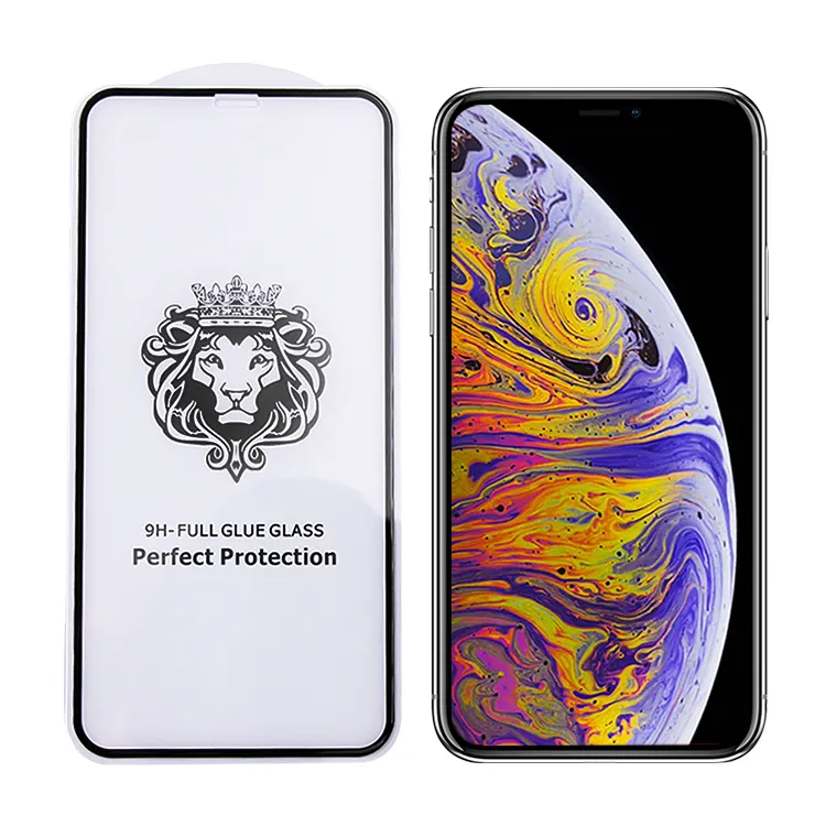 Mobile Phone Screen Guard 3D Lion Screen Protector Silk Print Tempered Glass For iPhone XS