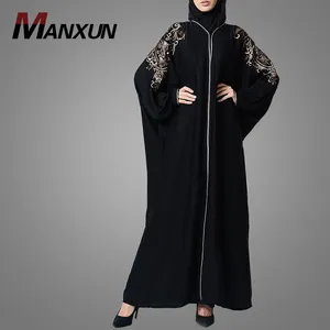 Latest New Design Wholesale Muslim Dresses Striking Floral Embroidery Kafan Abaya Long Sleeves Loose Design Causal Dresses