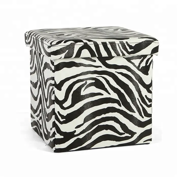 Zebra Streep Gedrukt PVC Leer Opvouwbare Poef Opslag Stoel Poef