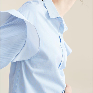 <span class=keywords><strong>Azul</strong></span> claro ruffle manga <span class=keywords><strong>jersey</strong></span> de cuello de rayas últimas mujeres Oficina blusa camisa diseños - Product Image 4