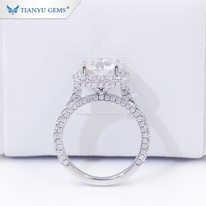 Tianyu-anillo de compromiso de oro blanco de 14k/18k personalizado, 8mm, 12 corazones y flechas, moissanita