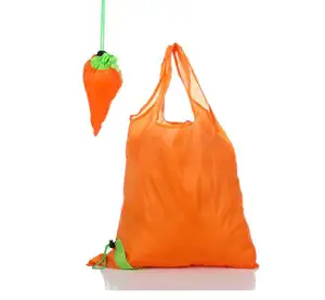 carrot shape T shirt handle reusable foldable polyester carry pouch bag