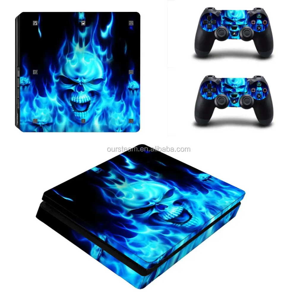 Blue Fire Decal Cover For Sony Playstation 4 Slim Console Skin For PS4 Slim Vinyl Sticker