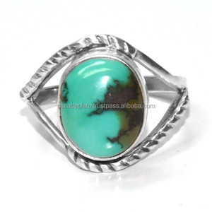 925 plata esterlina clásica de moda ovalada cabina turquesa piedra preciosa anillo bisel ajuste plateado para mujer - Product Image 1