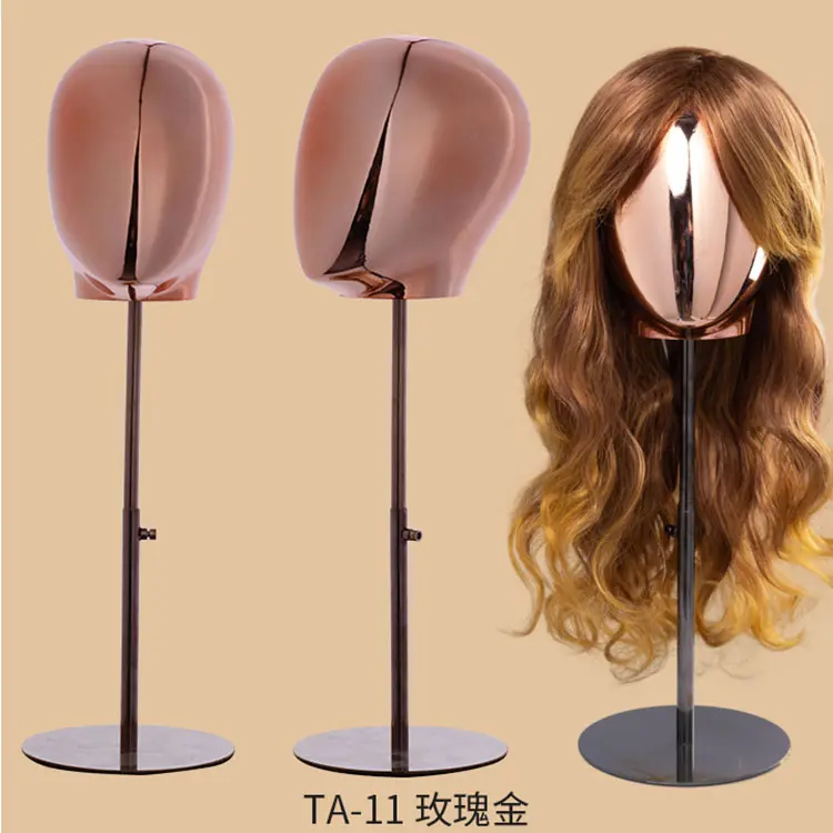 XINJI New Fashion Chrome Gold Head Display Mannequin Wig Heads With Base For Hat Display
